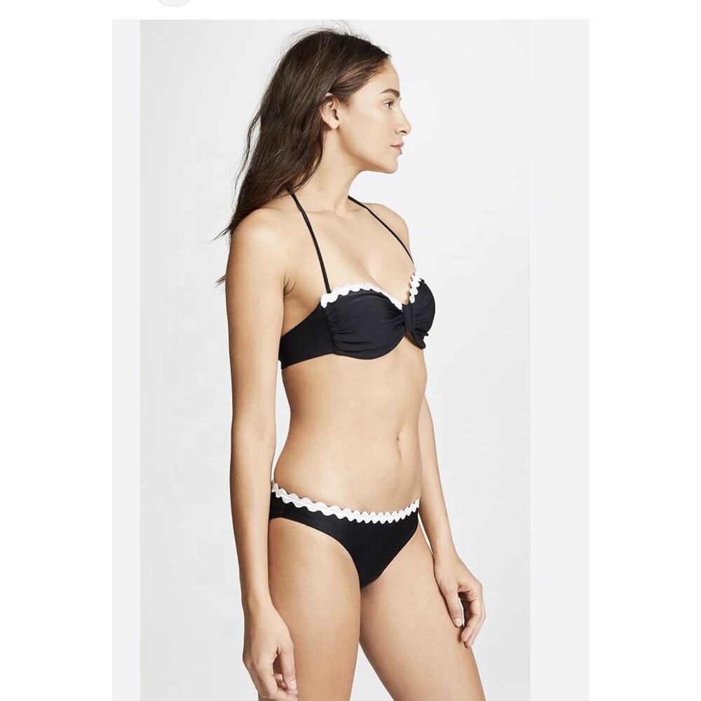 NWT Shoshanna Scalloped Bikini Top & bottom set black white sz L 2 pc swimwear